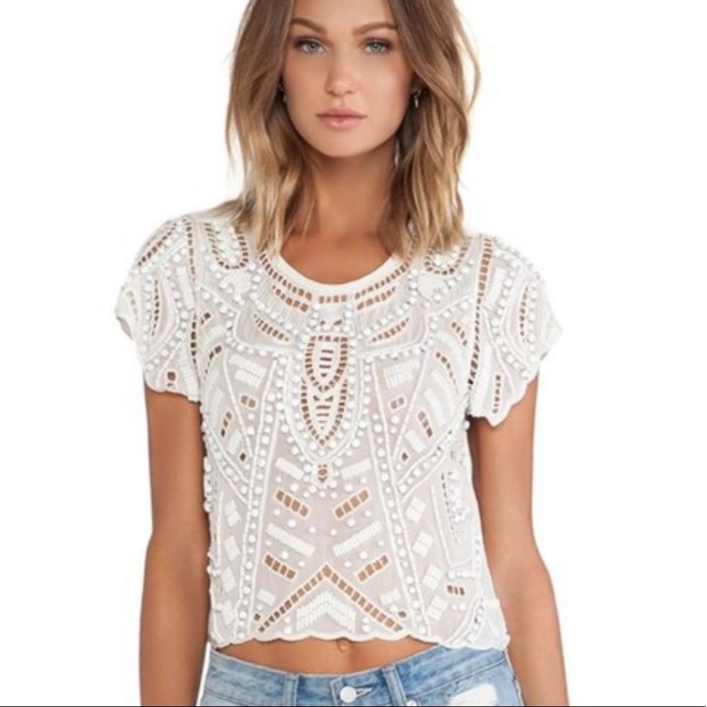 Lovers & Friends Beaded Sheer Top Size XS